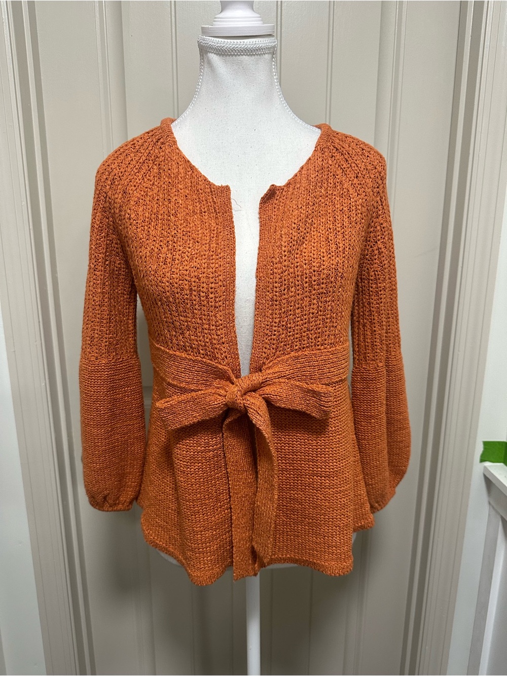 Cozy Knit Tie-Waist Cardigan Sweater - Rust Orange